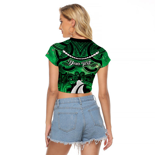 Personalised Maori Matariki Hei Matau Kakariki Raglan Cropped T Shirt Maori Kowhaiwhai Pattern Galaxy
