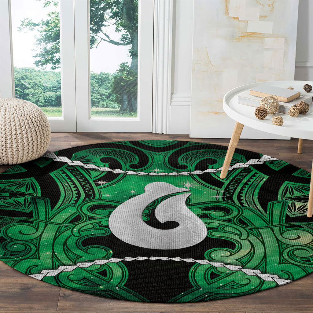 Maori Matariki Hei Matau Kakariki Round Carpet Maori Kowhaiwhai Pattern Galaxy