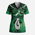 Personalised Maori Matariki Hei Matau Kakariki Scrub Top Maori Kowhaiwhai Pattern Galaxy