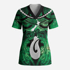 Personalised Maori Matariki Hei Matau Kakariki Scrub Top Maori Kowhaiwhai Pattern Galaxy