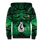 Personalised Maori Matariki Hei Matau Kakariki Sherpa Hoodie Maori Kowhaiwhai Pattern Galaxy