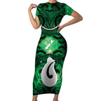 Personalised Maori Matariki Hei Matau Kakariki Short Sleeve Bodycon Dress Maori Kowhaiwhai Pattern Galaxy