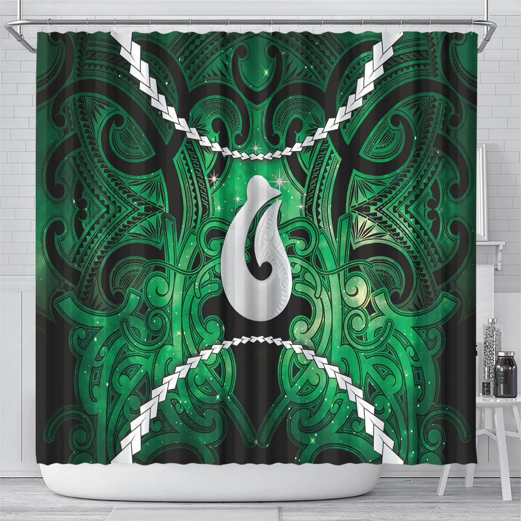Maori Matariki Hei Matau Kakariki Shower Curtain Maori Kowhaiwhai Pattern Galaxy