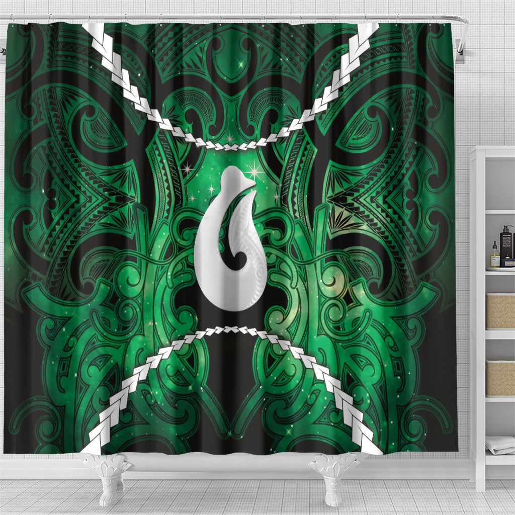 Maori Matariki Hei Matau Kakariki Shower Curtain Maori Kowhaiwhai Pattern Galaxy