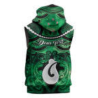 Personalised Maori Matariki Hei Matau Kakariki Sleeveless Hoodie Maori Kowhaiwhai Pattern Galaxy