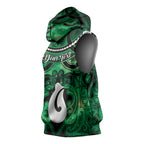 Personalised Maori Matariki Hei Matau Kakariki Sleeveless Hoodie Maori Kowhaiwhai Pattern Galaxy