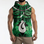 Personalised Maori Matariki Hei Matau Kakariki Sleeveless Hoodie Maori Kowhaiwhai Pattern Galaxy