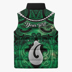Personalised Maori Matariki Hei Matau Kakariki Sleeveless Puffer Jacket Maori Kowhaiwhai Pattern Galaxy