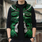 Personalised Maori Matariki Hei Matau Kakariki Sleeveless Puffer Jacket Maori Kowhaiwhai Pattern Galaxy