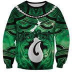 Personalised Maori Matariki Hei Matau Kakariki Sweatshirt Maori Kowhaiwhai Pattern Galaxy