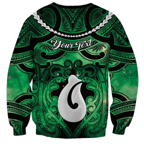Personalised Maori Matariki Hei Matau Kakariki Sweatshirt Maori Kowhaiwhai Pattern Galaxy