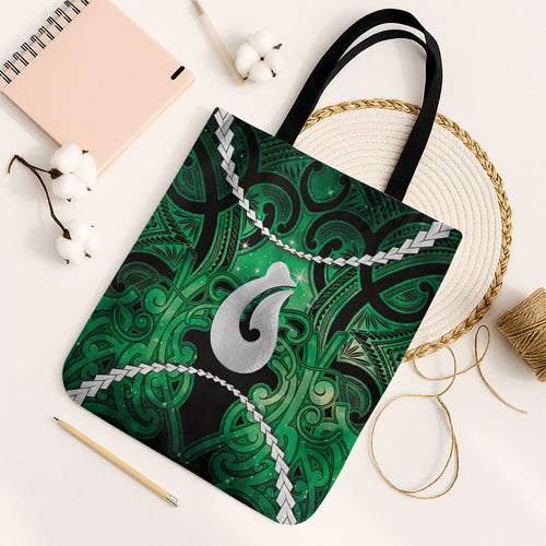 Maori Matariki Hei Matau Kakariki Tote Bag Maori Kowhaiwhai Pattern Galaxy