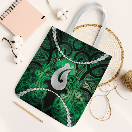 Maori Matariki Hei Matau Kakariki Tote Bag Maori Kowhaiwhai Pattern Galaxy