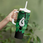 Personalised Maori Matariki Hei Matau Kakariki Tumbler With Handle Maori Kowhaiwhai Pattern Galaxy