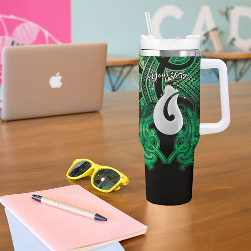 Personalised Maori Matariki Hei Matau Kakariki Tumbler With Handle Maori Kowhaiwhai Pattern Galaxy