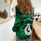 Personalised Maori Matariki Hei Matau Kakariki Women Casual Shirt Maori Kowhaiwhai Pattern Galaxy