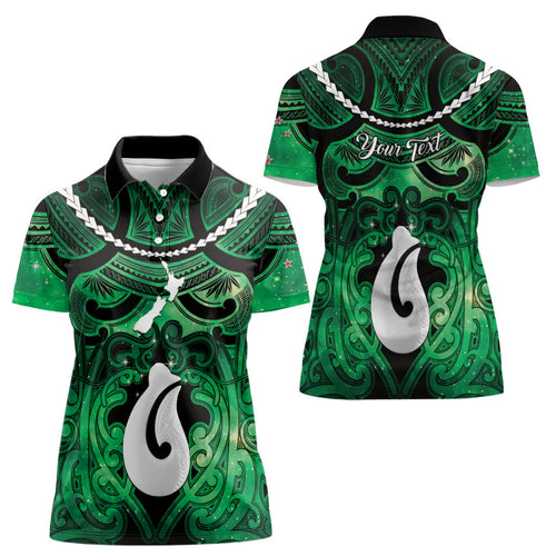 Personalised Maori Matariki Hei Matau Kakariki Women Polo Shirt Maori Kowhaiwhai Pattern Galaxy