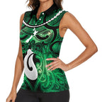Personalised Maori Matariki Hei Matau Kakariki Women Sleeveless Polo Shirt Maori Kowhaiwhai Pattern Galaxy