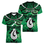 Personalised Maori Matariki Hei Matau Kakariki Women V-Neck T-Shirt Maori Kowhaiwhai Pattern Galaxy