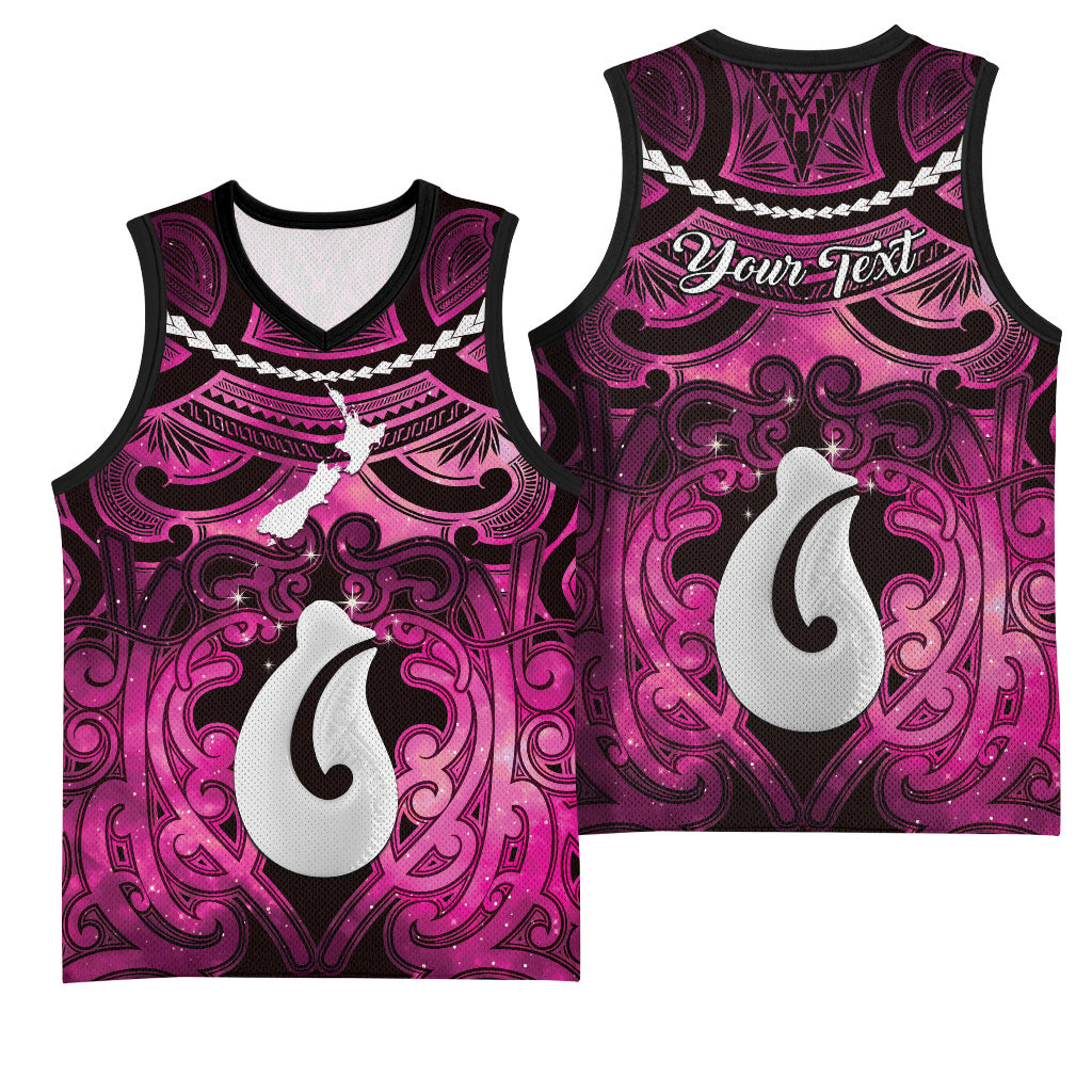 Personalised Maori Matariki Hei Matau Mawhero Basketball Jersey Maori Kowhaiwhai Pattern Galaxy