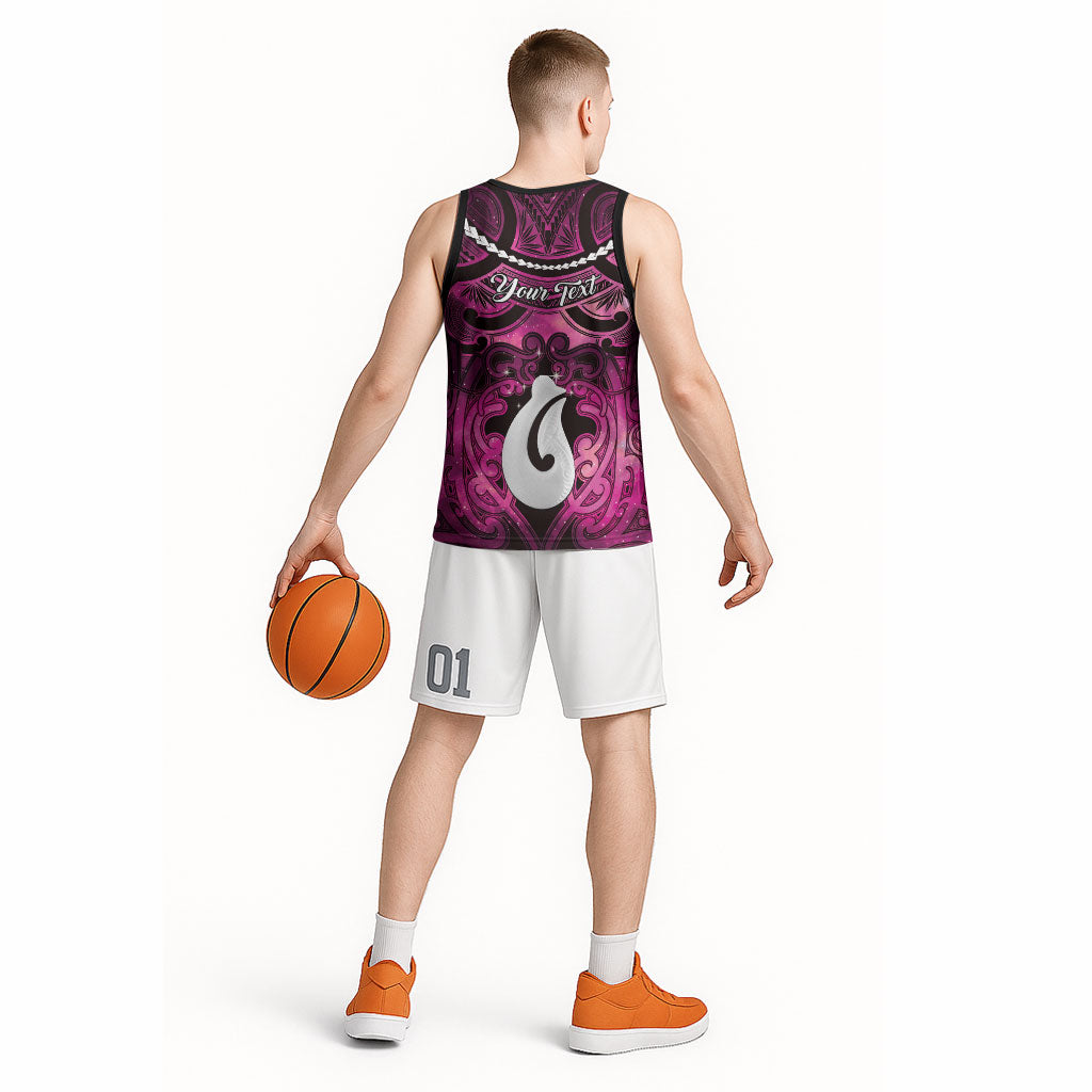 Personalised Maori Matariki Hei Matau Mawhero Basketball Jersey Maori Kowhaiwhai Pattern Galaxy