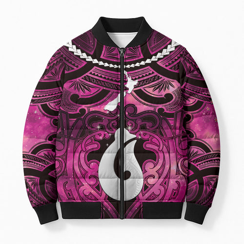 Personalised Maori Matariki Hei Matau Mawhero Bomber Puffer Jacket Maori Kowhaiwhai Pattern Galaxy