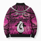 Personalised Maori Matariki Hei Matau Mawhero Bomber Puffer Jacket Maori Kowhaiwhai Pattern Galaxy