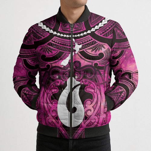 Personalised Maori Matariki Hei Matau Mawhero Bomber Puffer Jacket Maori Kowhaiwhai Pattern Galaxy