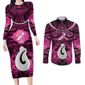 Personalised Maori Matariki Hei Matau Mawhero Couples Matching Long Sleeve Bodycon Dress and Long Sleeve Button Shirt Maori Kowhaiwhai Pattern Galaxy