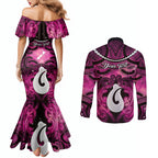 Personalised Maori Matariki Hei Matau Mawhero Couples Matching Mermaid Dress and Long Sleeve Button Shirt Maori Kowhaiwhai Pattern Galaxy