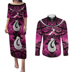 Personalised Maori Matariki Hei Matau Mawhero Couples Matching Puletasi and Long Sleeve Button Shirt Maori Kowhaiwhai Pattern Galaxy