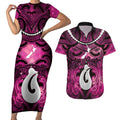 Personalised Maori Matariki Hei Matau Mawhero Couples Matching Short Sleeve Bodycon Dress and Hawaiian Shirt Maori Kowhaiwhai Pattern Galaxy