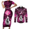 Personalised Maori Matariki Hei Matau Mawhero Couples Matching Short Sleeve Bodycon Dress and Long Sleeve Button Shirt Maori Kowhaiwhai Pattern Galaxy