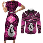 Personalised Maori Matariki Hei Matau Mawhero Couples Matching Short Sleeve Bodycon Dress and Long Sleeve Button Shirt Maori Kowhaiwhai Pattern Galaxy