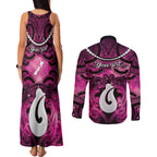 Personalised Maori Matariki Hei Matau Mawhero Couples Matching Tank Maxi Dress and Long Sleeve Button Shirt Maori Kowhaiwhai Pattern Galaxy