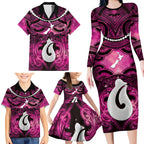 Personalised Maori Matariki Hei Matau Mawhero Family Matching Long Sleeve Bodycon Dress and Hawaiian Shirt Maori Kowhaiwhai Pattern Galaxy