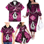Personalised Maori Matariki Hei Matau Mawhero Family Matching Off The Shoulder Long Sleeve Dress and Hawaiian Shirt Maori Kowhaiwhai Pattern Galaxy