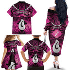 Personalised Maori Matariki Hei Matau Mawhero Family Matching Off The Shoulder Long Sleeve Dress and Hawaiian Shirt Maori Kowhaiwhai Pattern Galaxy