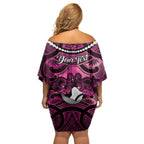 Personalised Maori Matariki Hei Matau Mawhero Family Matching Off Shoulder Short Dress and Hawaiian Shirt Maori Kowhaiwhai Pattern Galaxy
