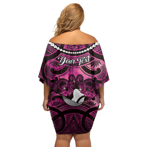 Personalised Maori Matariki Hei Matau Mawhero Family Matching Off Shoulder Short Dress and Hawaiian Shirt Maori Kowhaiwhai Pattern Galaxy