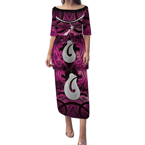 Personalised Maori Matariki Hei Matau Mawhero Family Matching Puletasi and Hawaiian Shirt Maori Kowhaiwhai Pattern Galaxy