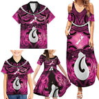 Personalised Maori Matariki Hei Matau Mawhero Family Matching Summer Maxi Dress and Hawaiian Shirt Maori Kowhaiwhai Pattern Galaxy