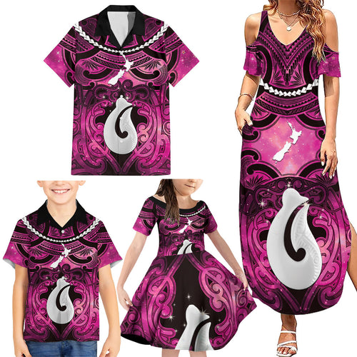 Personalised Maori Matariki Hei Matau Mawhero Family Matching Summer Maxi Dress and Hawaiian Shirt Maori Kowhaiwhai Pattern Galaxy