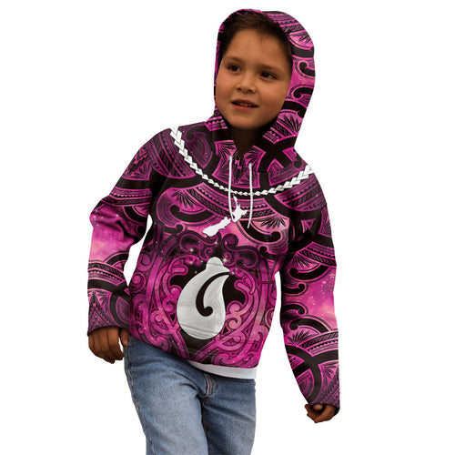 Personalised Maori Matariki Hei Matau Mawhero Kid Hoodie Maori Kowhaiwhai Pattern Galaxy