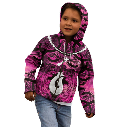 Personalised Maori Matariki Hei Matau Mawhero Kid Hoodie Maori Kowhaiwhai Pattern Galaxy