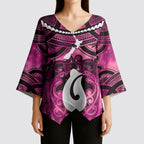 Personalised Maori Matariki Hei Matau Mawhero Kimono Sleeve Blouse Maori Kowhaiwhai Pattern Galaxy