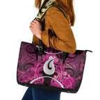 Maori Matariki Hei Matau Mawhero Leather Tote Bag Maori Kowhaiwhai Pattern Galaxy