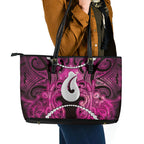 Maori Matariki Hei Matau Mawhero Leather Tote Bag Maori Kowhaiwhai Pattern Galaxy