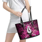 Maori Matariki Hei Matau Mawhero Leather Tote Bag Maori Kowhaiwhai Pattern Galaxy