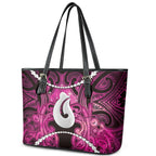 Maori Matariki Hei Matau Mawhero Leather Tote Bag Maori Kowhaiwhai Pattern Galaxy